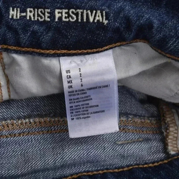 American Eagle Festival High Rise Jean  Shorts Embroidery Distressed Size 2 - Picture 8 of 13